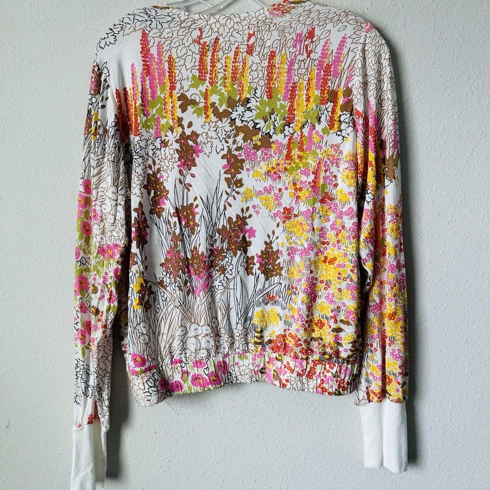Tiny Floral Faux Wrap Long Sleeve Cinch Waist Blouse Sz M - Picture 5 of 5